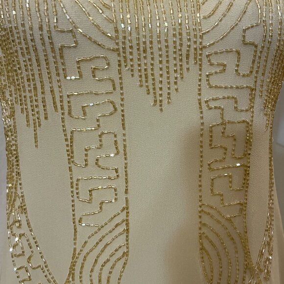 Frock and Frill Beaded Flapper Dress 20s Style Nude Golg Size 4 US Gatsby Art - Picture 3 of 13